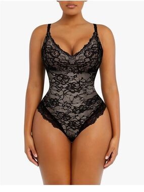 Black Lace V-Neck Shapewear Bodysuit - Women Intimates & Sleepwear
